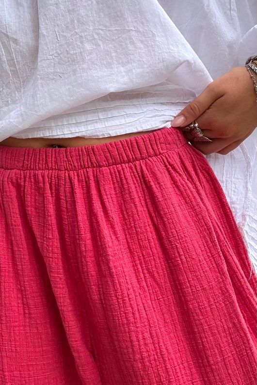Annie Cushion Cotton Barrel Culotte Pant Rhubarb Rose